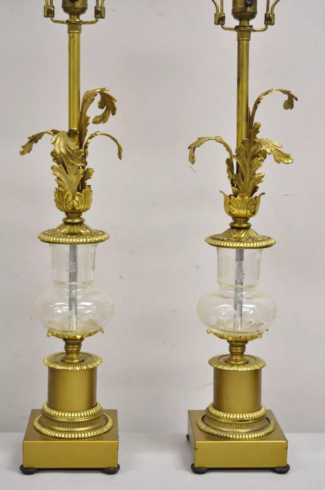 Vintage French Louis XV Style Brass & Crystal Urn Table Lamps - a Pair In Good Condition For Sale In Philadelphia, PA