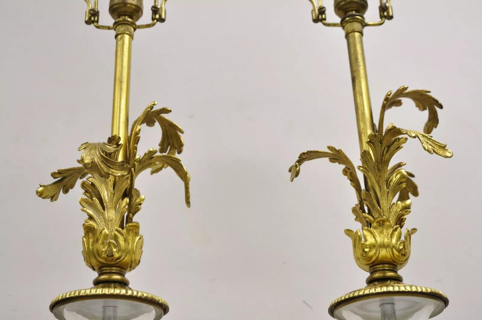 20th Century Vintage French Louis XV Style Brass & Crystal Urn Table Lamps - a Pair For Sale