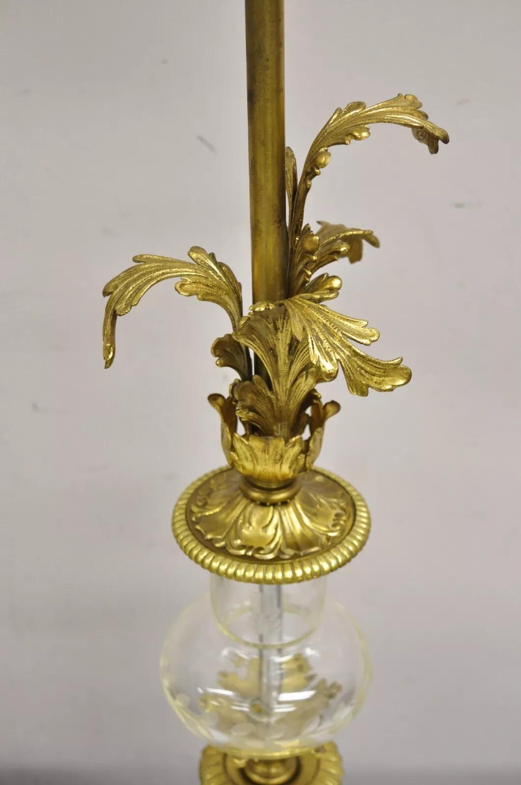 Metal Vintage French Louis XV Style Brass & Crystal Urn Table Lamps - a Pair For Sale