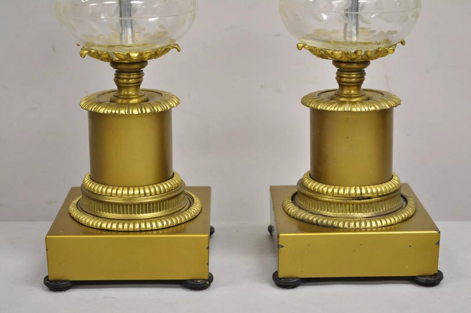 Vintage French Louis XV Style Brass & Crystal Urn Table Lamps - a Pair For Sale 1