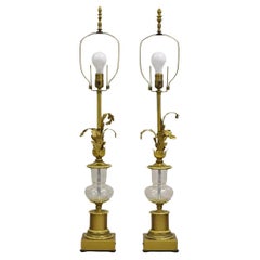 Vintage French Louis XV Style Brass & Crystal Urn Table Lamps - a Pair