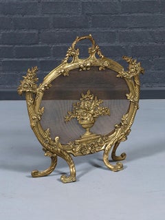 Vintage French Louis XV Style Brass Fireplace Screen