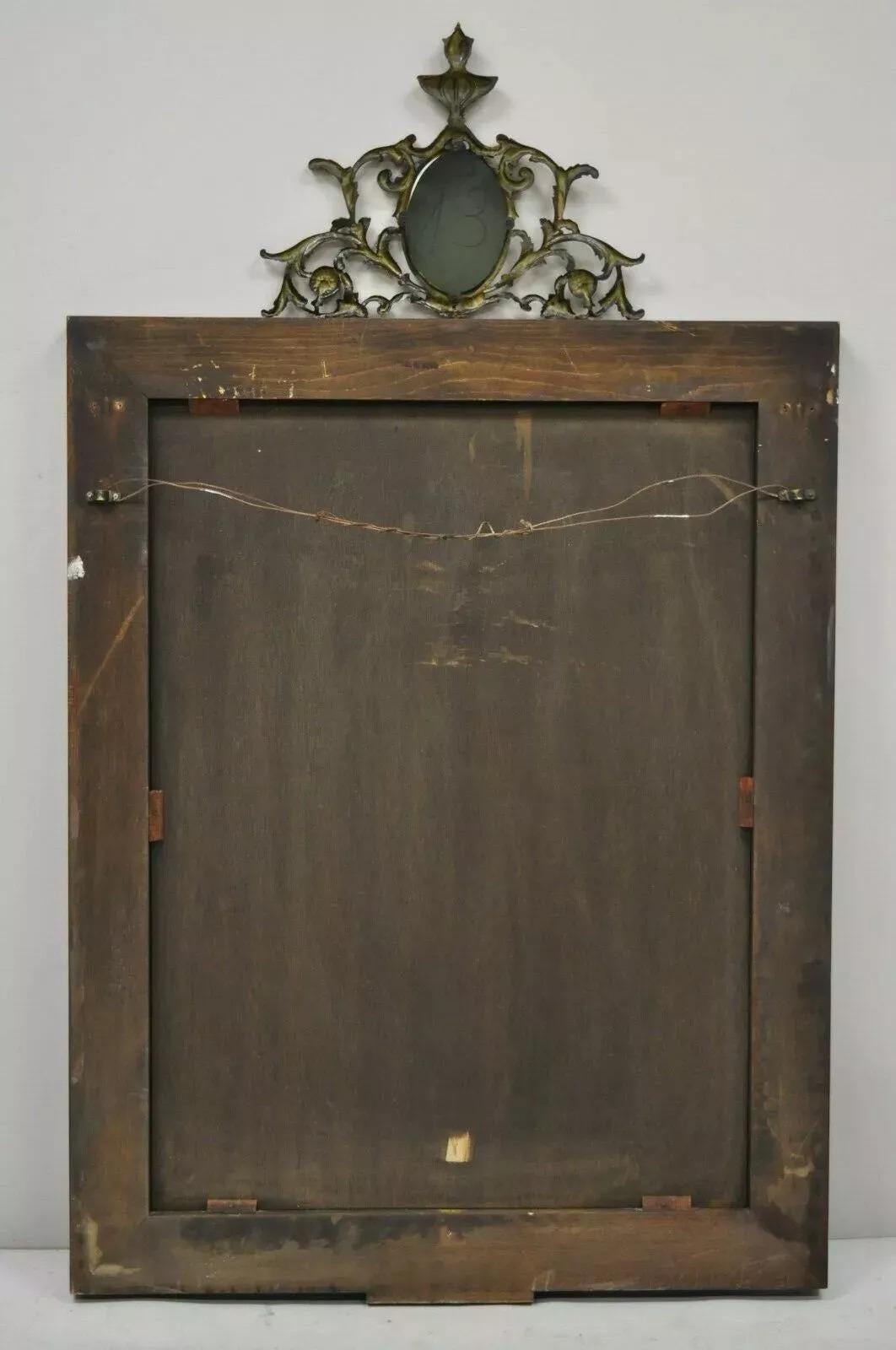 Specchio da parete con placca in ottone e porcellana in stile Luigi XV vintage in vendita 3