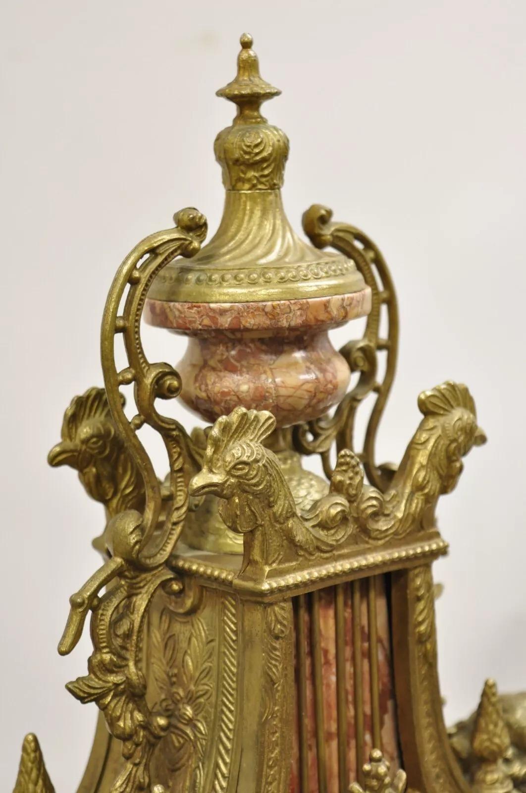 Bronze Vintage French Louis XV Style Brevetatto Italy Brass Marble Figural Cherub Clock For Sale