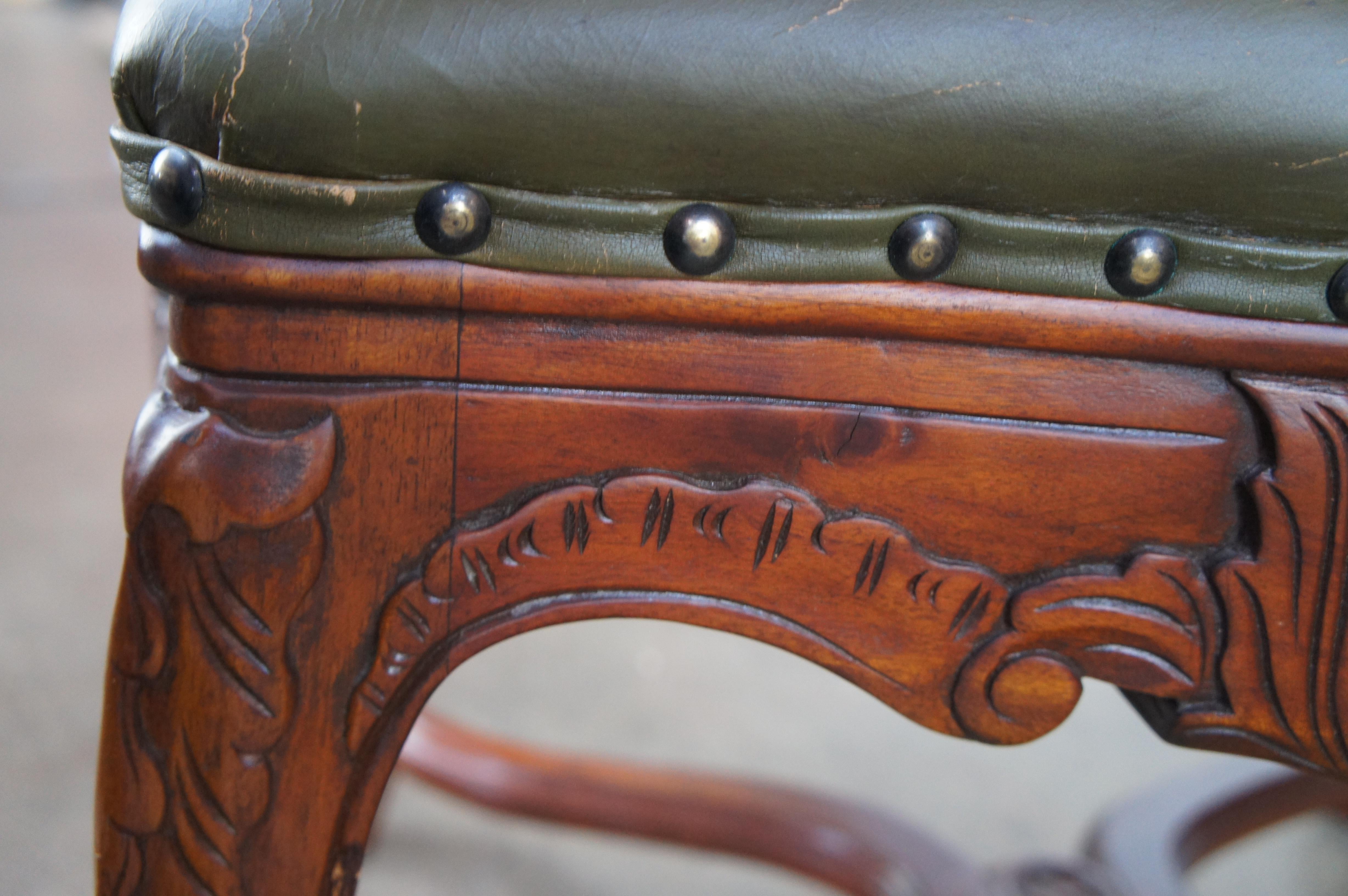 Vintage French Louis XV Style Carved Mahogany Tooled Leather Window Foyer Bench For Sale 8