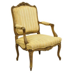 Antique French Louis XV Style Carved Walnut Fauteuil Parlor Lounge Arm Chair