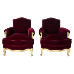 Ensemble de 2 fauteuils club français vintage de style Louis XV