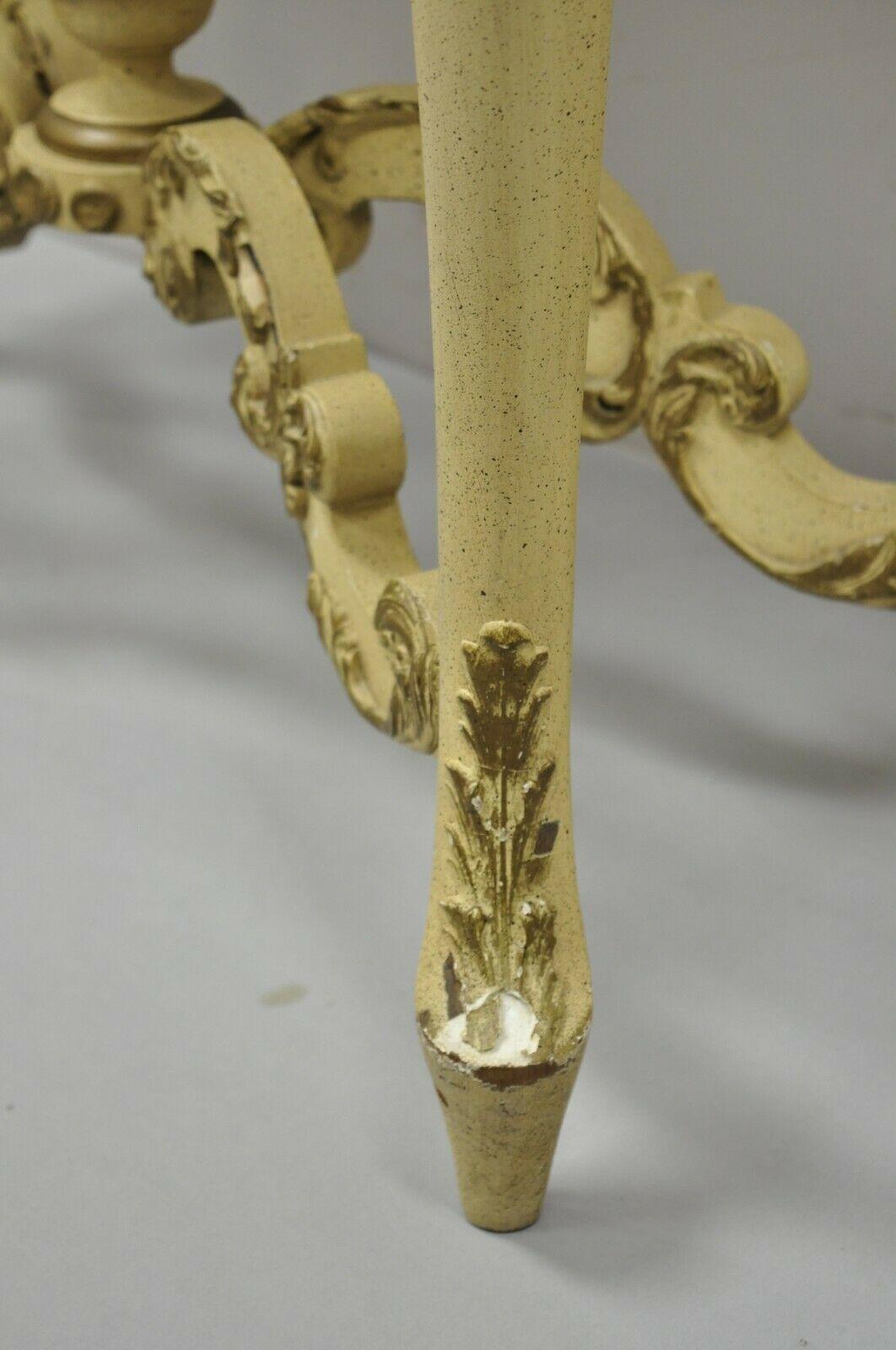 Vintage French Louis XV Style Cream Painted Floral Carved Console Hall Table 1