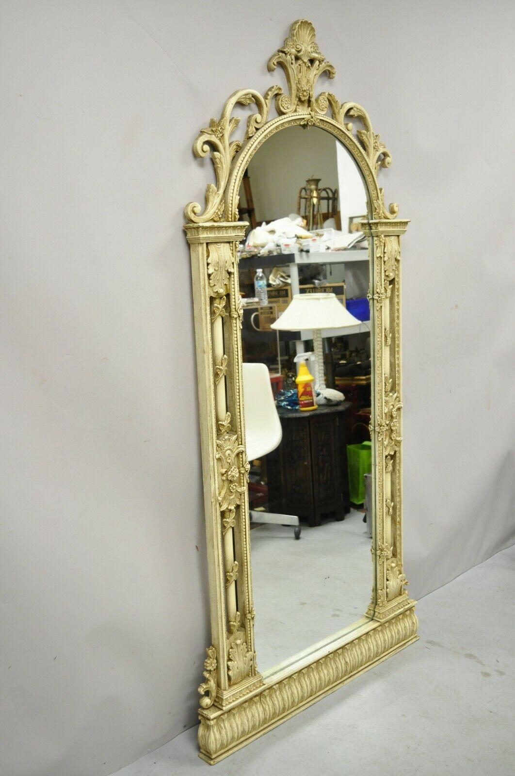 Vintage French Louis XV Style Cream Painted Trumeau Mirror 7