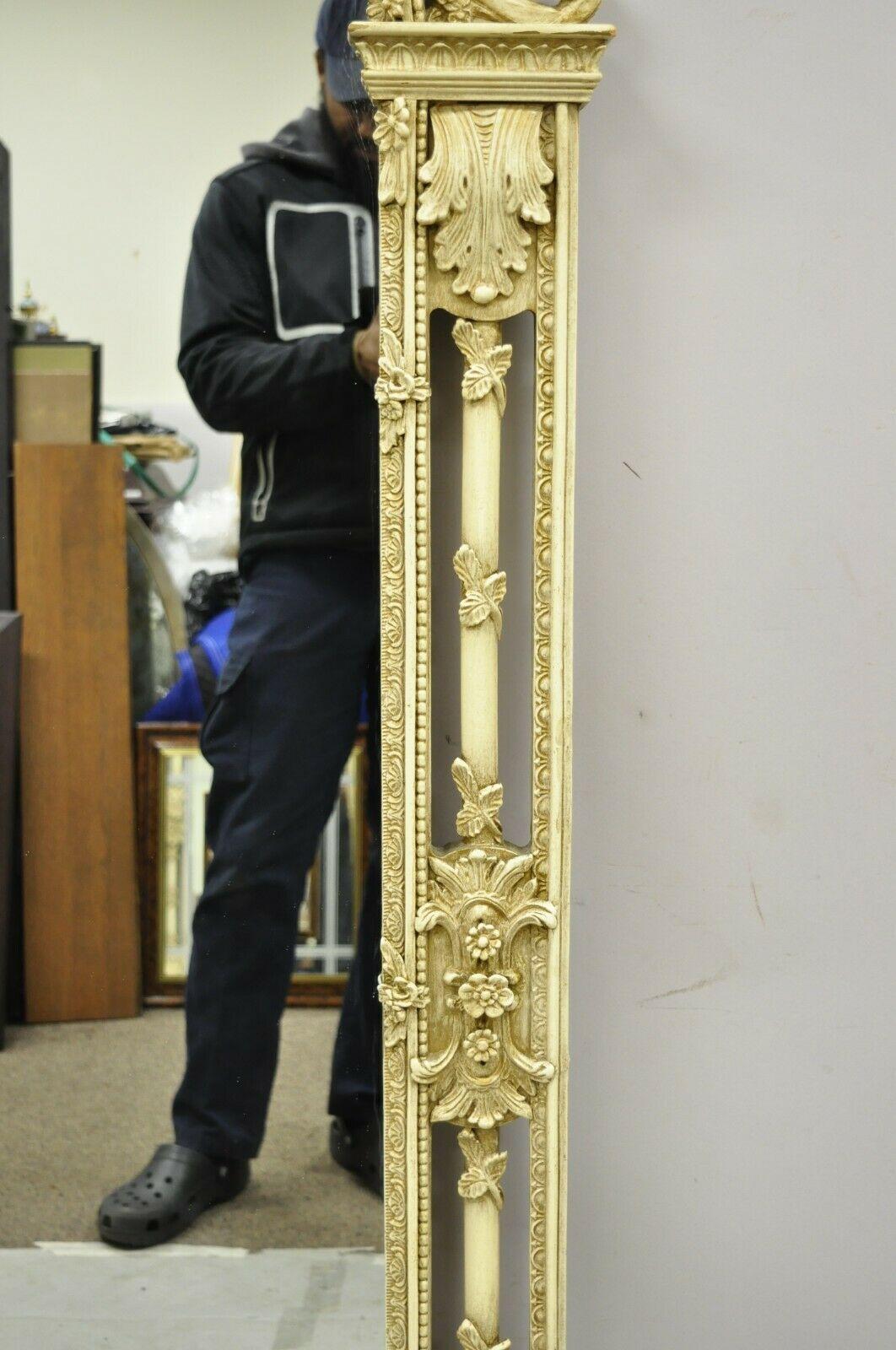 American Vintage French Louis XV Style Cream Painted Trumeau Mirror