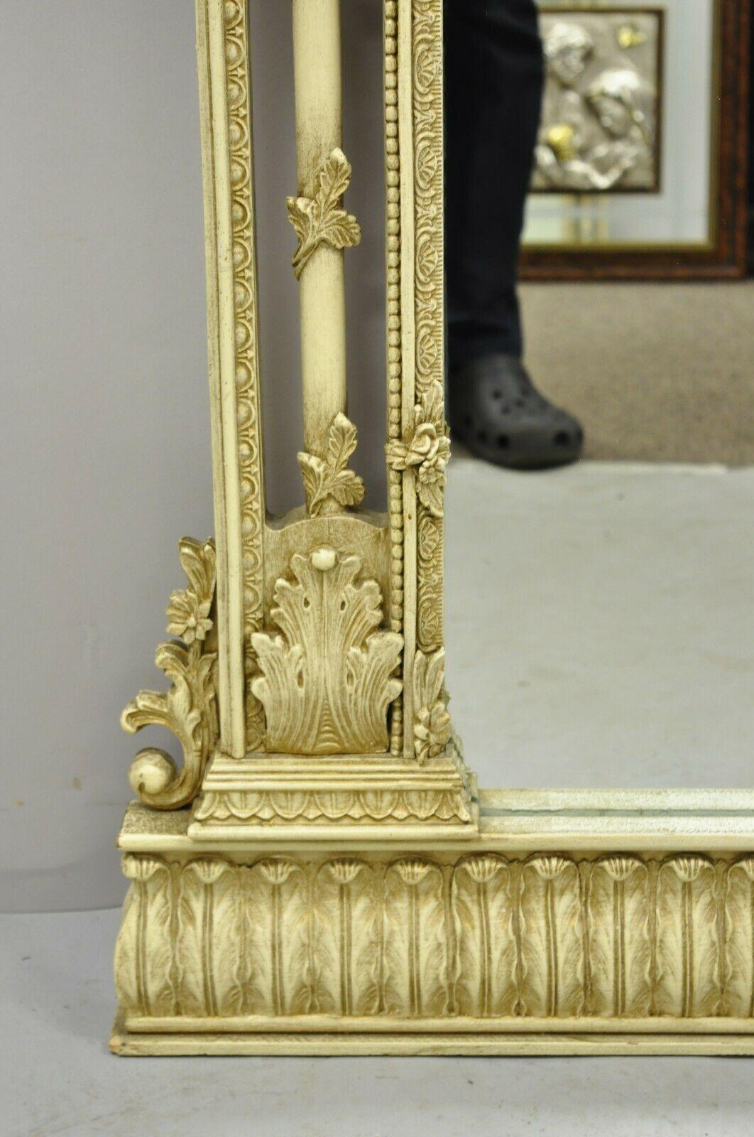 Vintage French Louis XV Style Cream Painted Trumeau Mirror In Good Condition In Philadelphia, PA