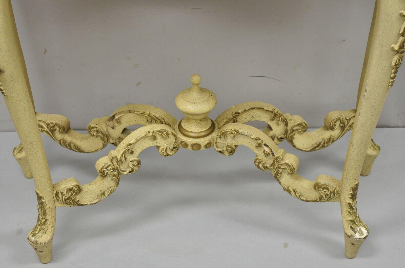 Italian Vintage French Louis XV Style Cream Painted Floral Carved Console Hall Table For Sale