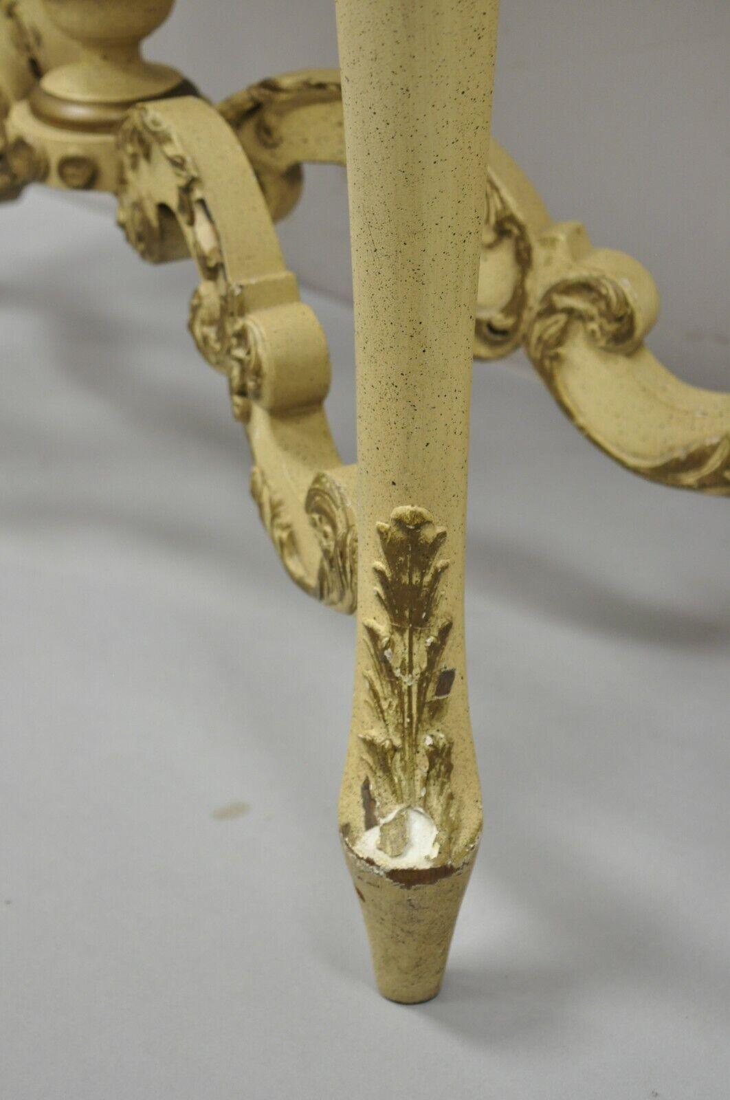 Vintage French Louis XV Style Cream Painted Floral Carved Console Hall Table 2