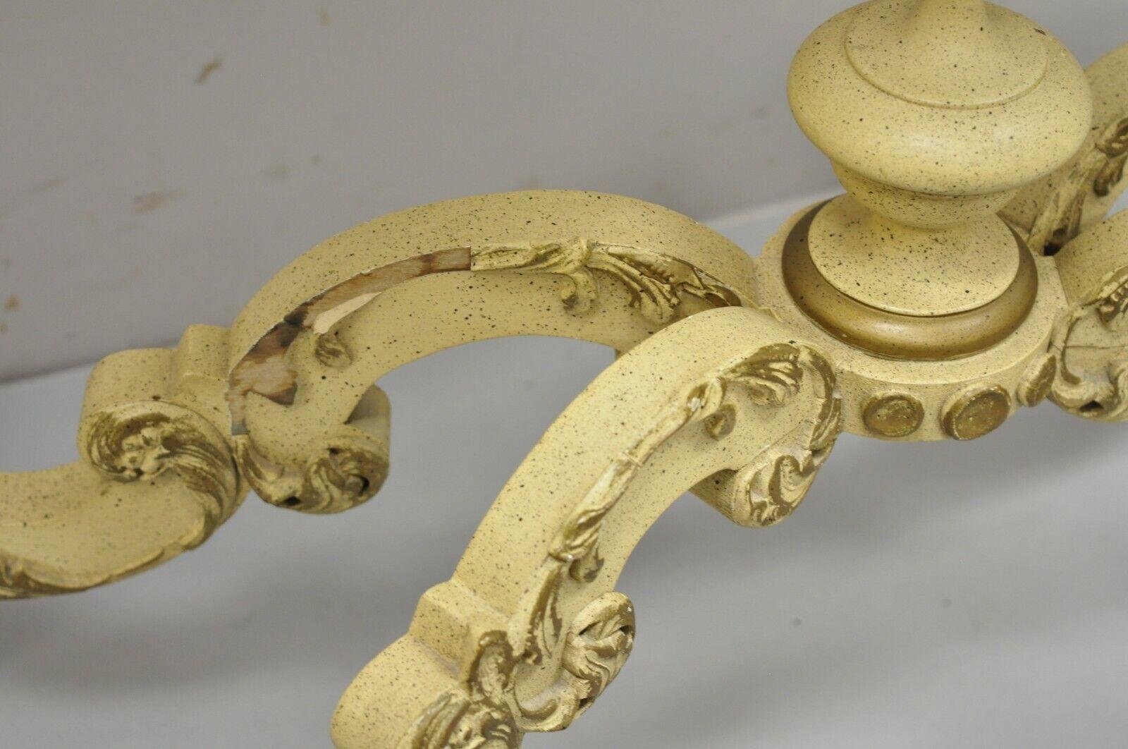 Vintage French Louis XV Style Cream Painted Floral Carved Console Hall Table For Sale 2