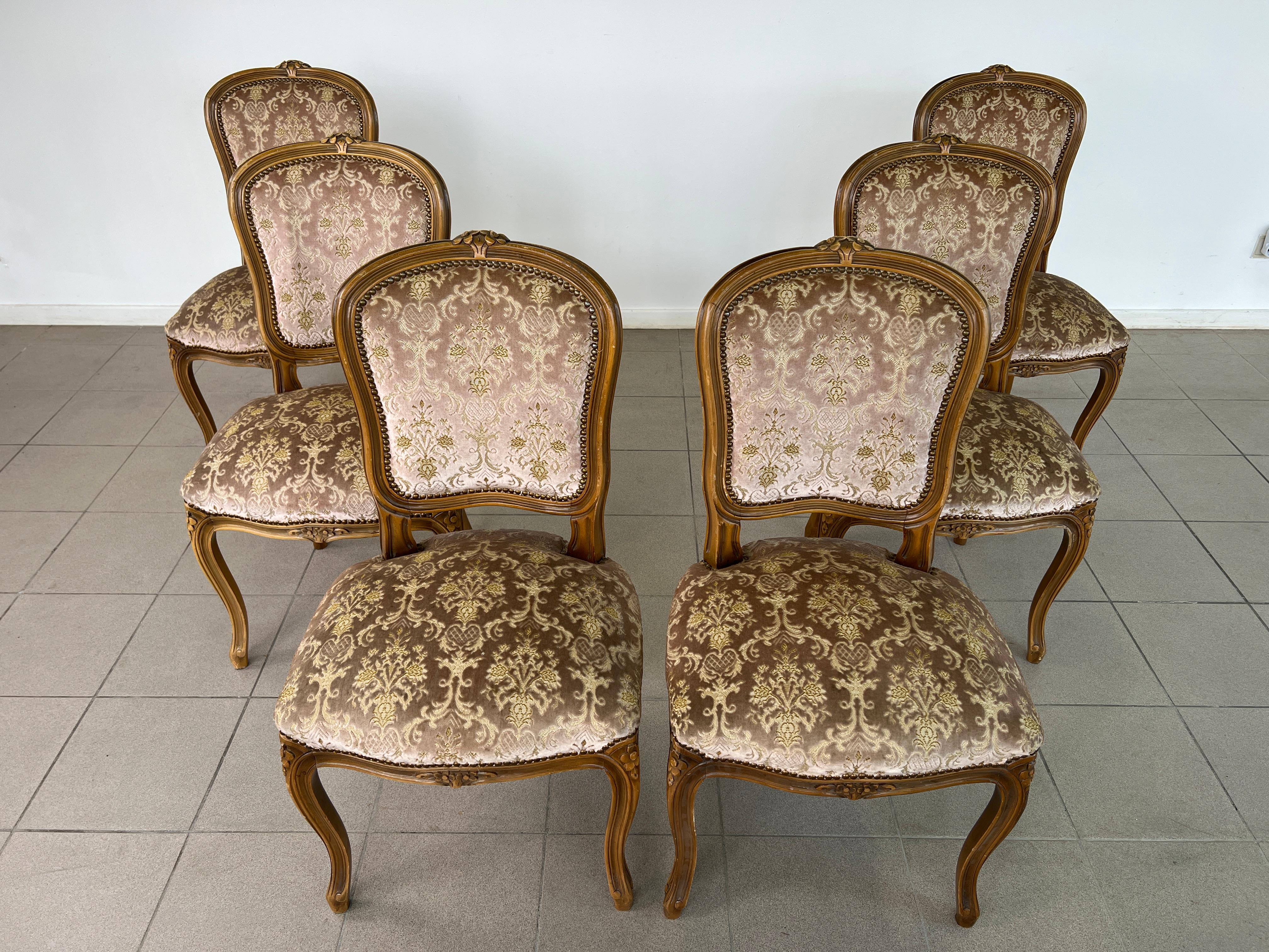 Vintage French Louis XV Style Dining Chairs – Set of 6 siglo XX en venta