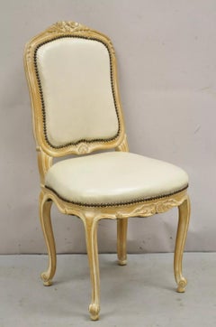 Vintage French Louis XV Style Distress White Washed Dining Side Chair - Set of 4