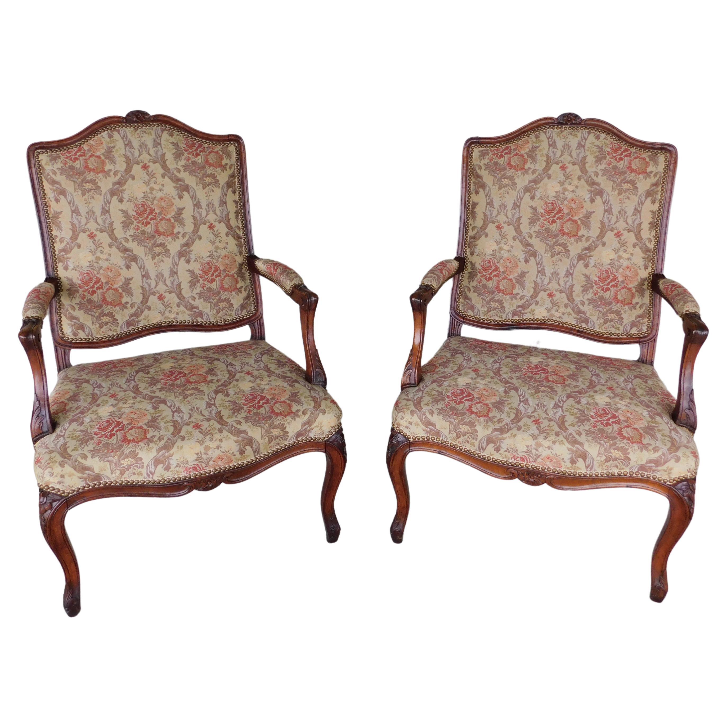 Vintage French Louis XV Style Fauteuil Chairs  - a Pair For Sale