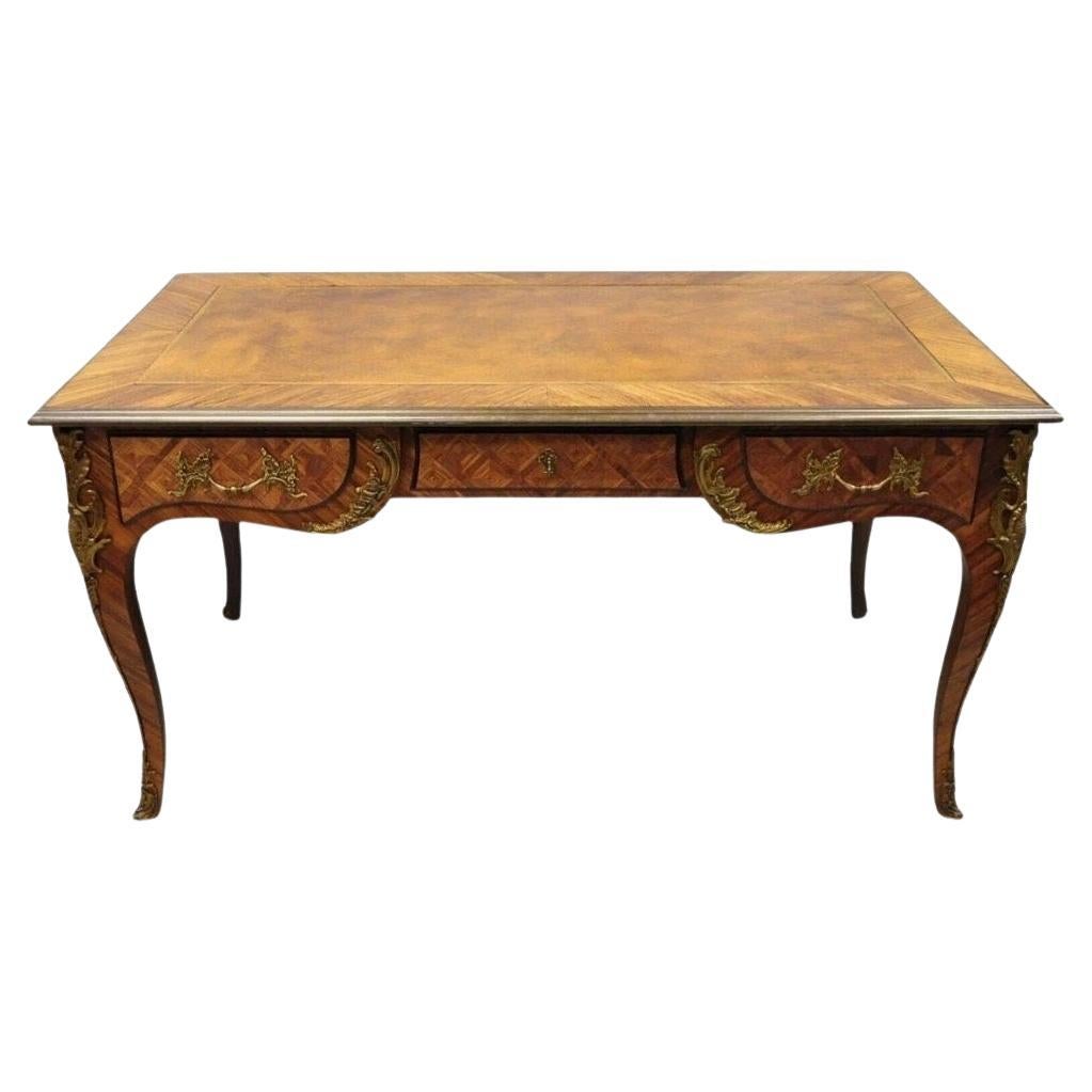Vintage French Louis XV Style Figural Bronze Ormolu Leather Top Desk Bureau Plat For Sale