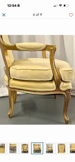 Vintage French Louis XV Style Giltwood Bergere Chair, 1940s