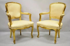 Sillones franceses vintage de madera dorada estilo Luis XV para bricolaje - un par