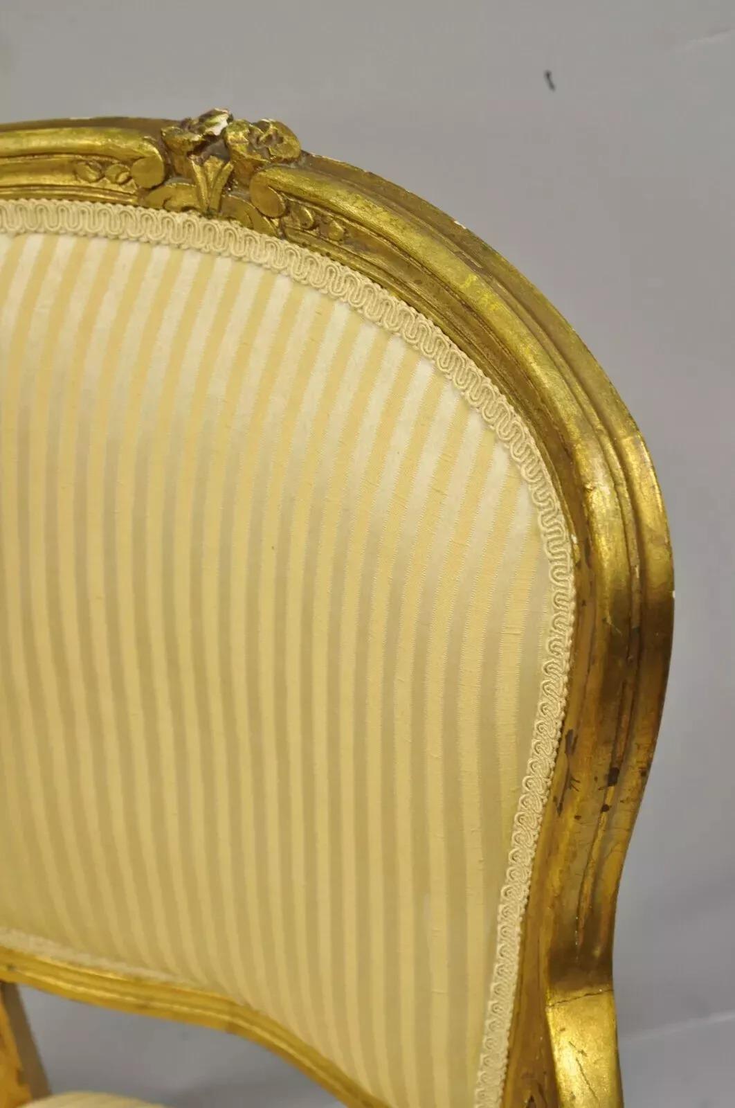 Vintage French Louis XV Style Gold Gilt Wood Arm Chairs to Refinish DIY - a Pair For Sale 3