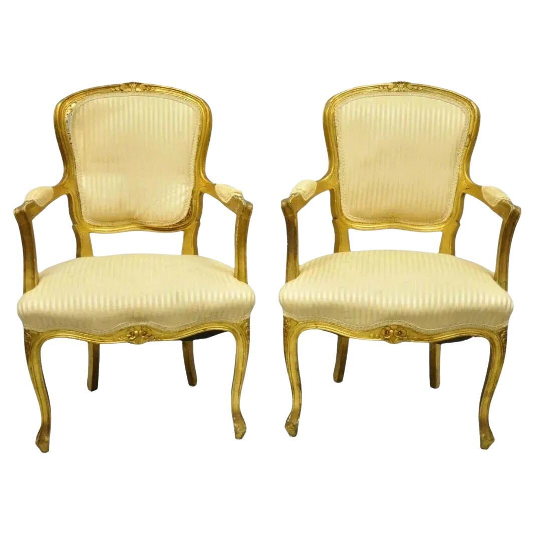 Vintage French Louis XV Style Gold Gilt Wood Arm Chairs to Refinish DIY - a Pair For Sale