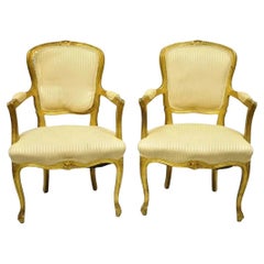 Vintage French Louis XV Style Gold Gilt Wood Arm Chairs to Refinish DIY - a Pair