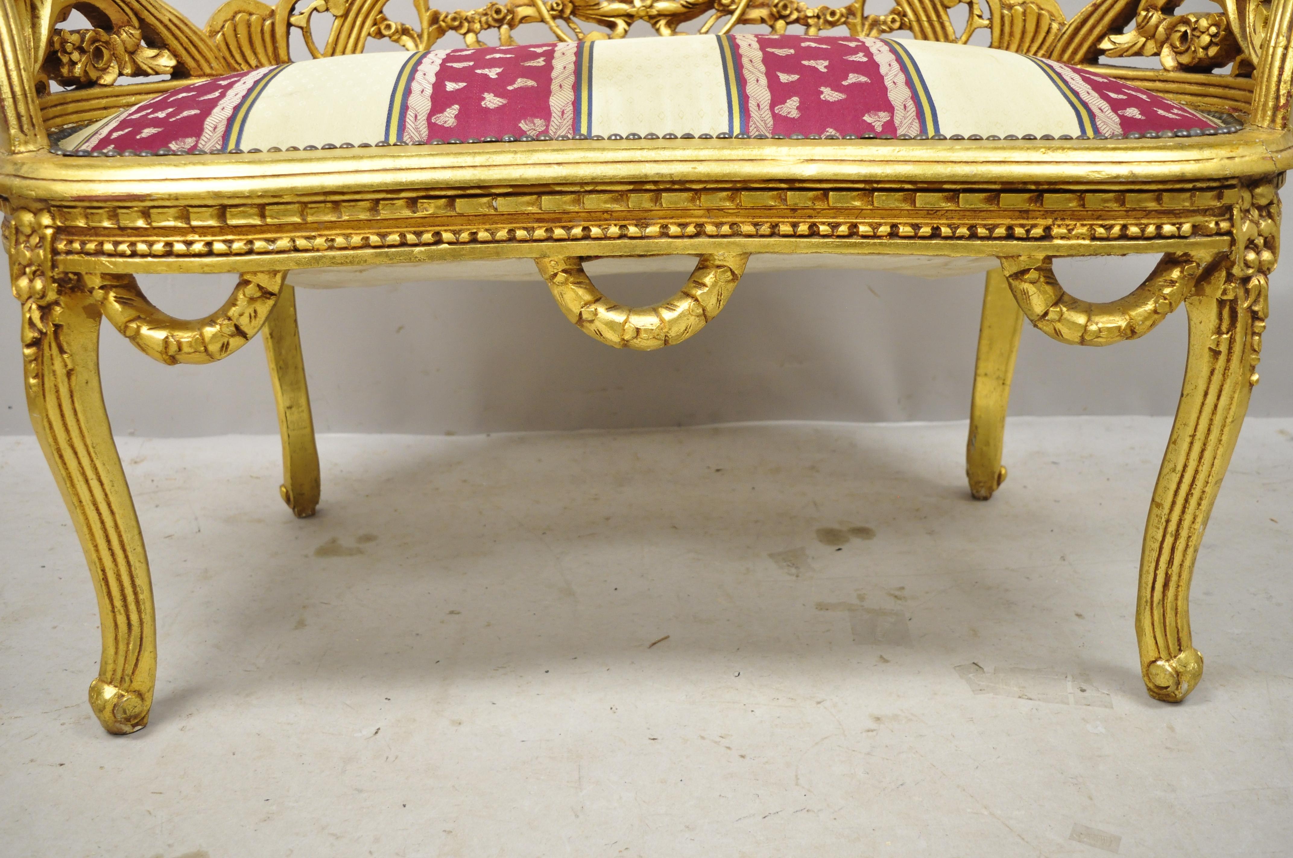 20th Century Vintage French Louis XV Style Gold Giltwood Kidney Shape Carved Vanity Bench