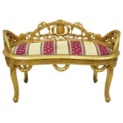 Vintage French Louis XV Style Gold Giltwood Kidney Shape Carved Vanity Bench