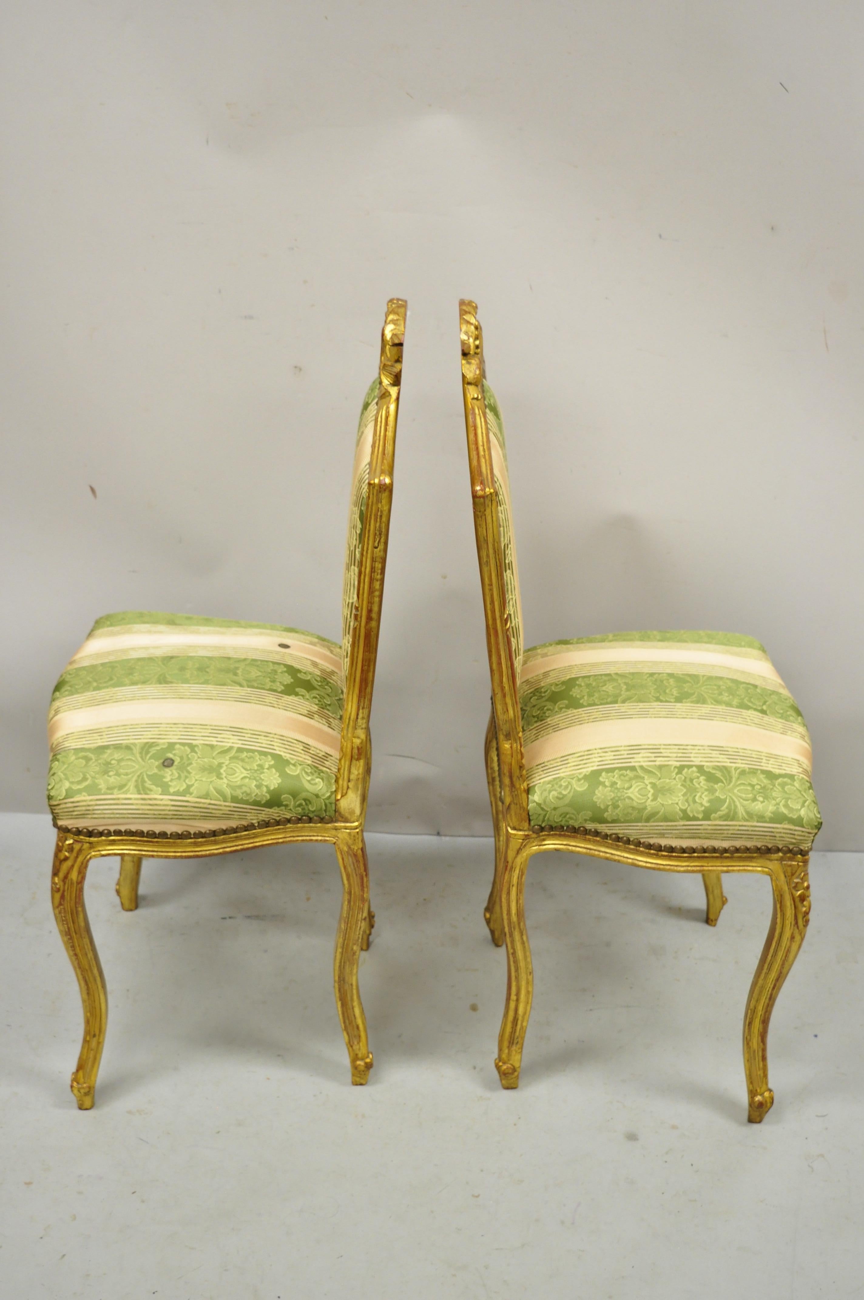 Vintage French Louis XV Style Gold Giltwood Carved Boudoir Side Chairs, a Pair For Sale 5