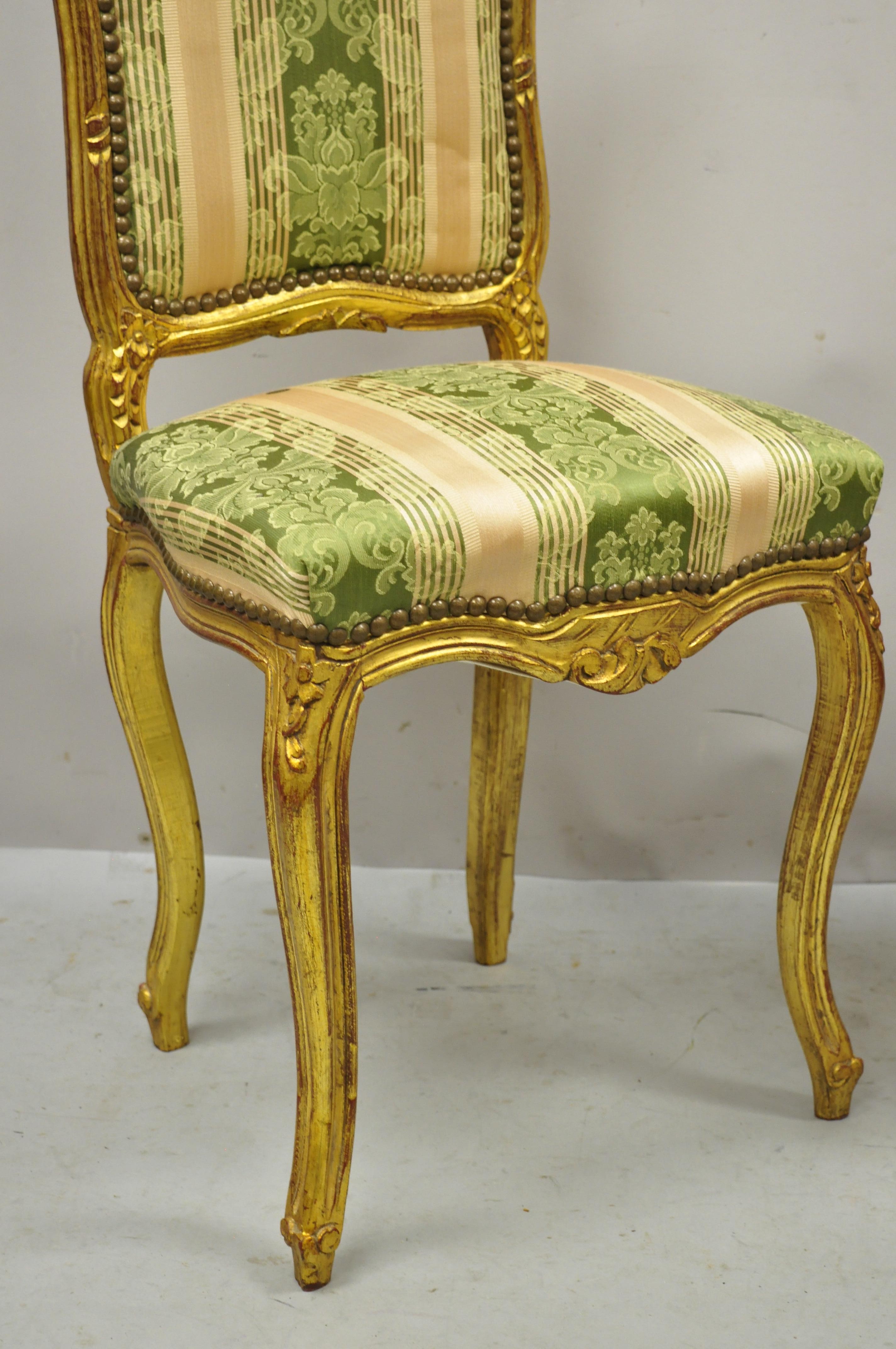 20th Century Vintage French Louis XV Style Gold Giltwood Carved Boudoir Side Chairs, a Pair For Sale