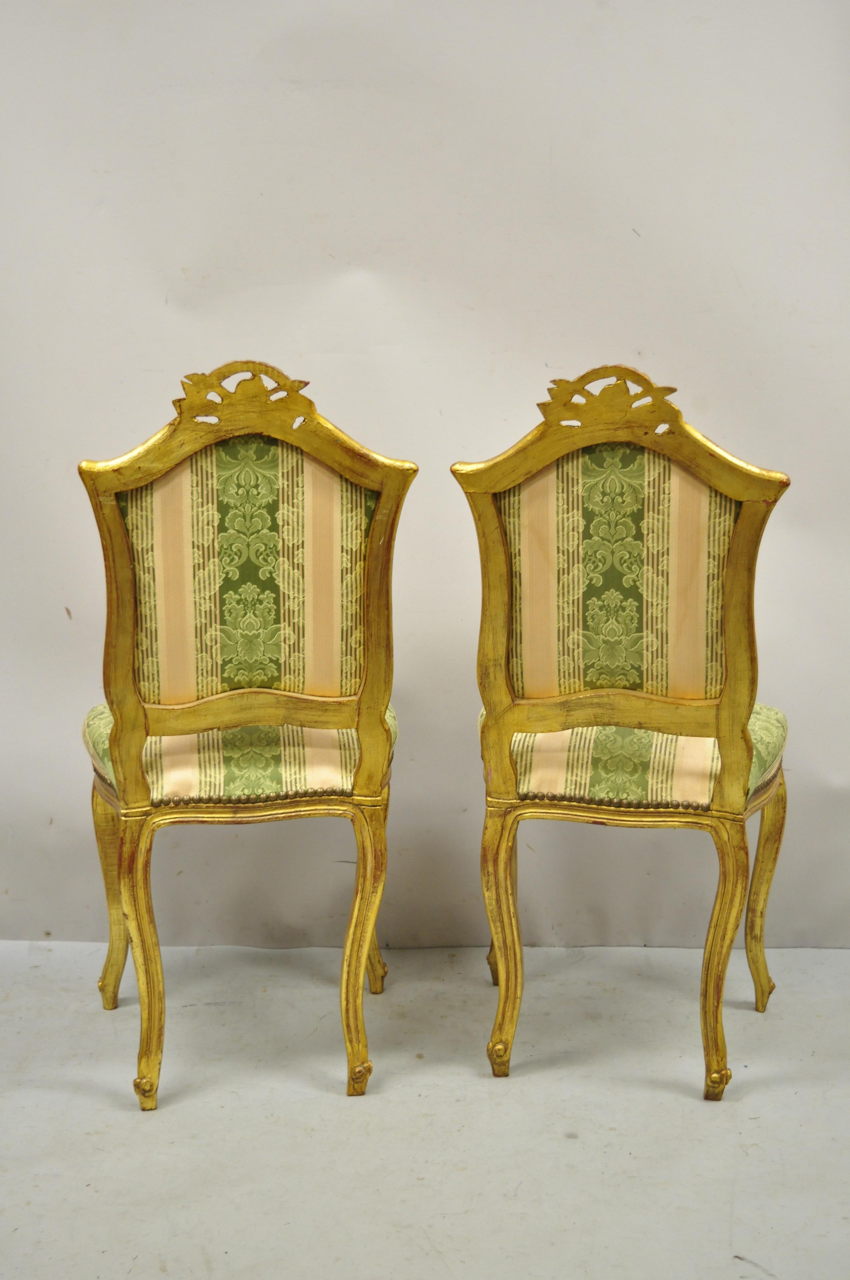 Wood Vintage French Louis XV Style Gold Giltwood Carved Boudoir Side Chairs, a Pair For Sale