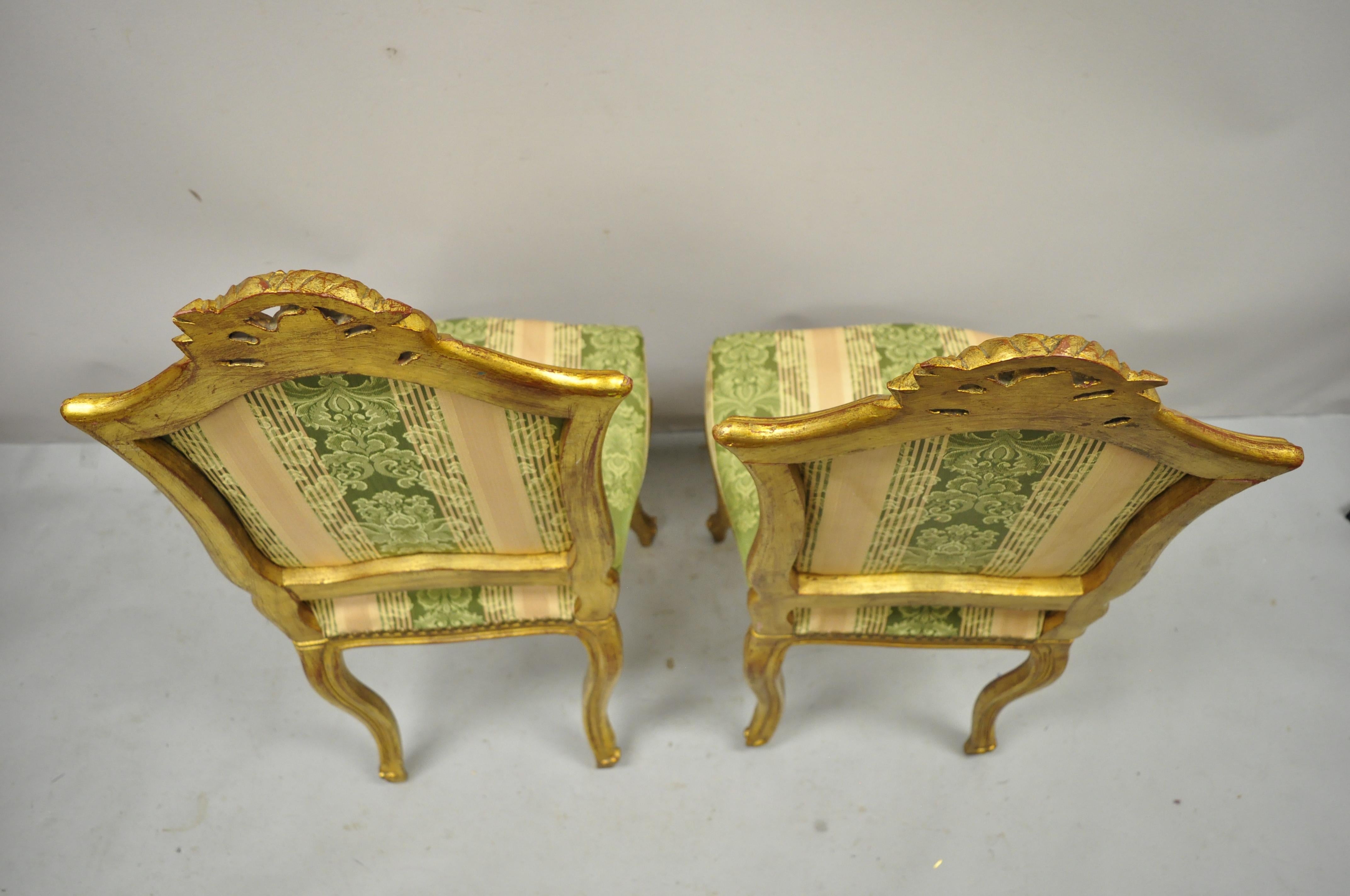 Vintage French Louis XV Style Gold Giltwood Carved Boudoir Side Chairs, a Pair For Sale 1