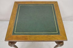 Vintage French Louis XV Style Green Tooled Leather Top Square Card Game Table
