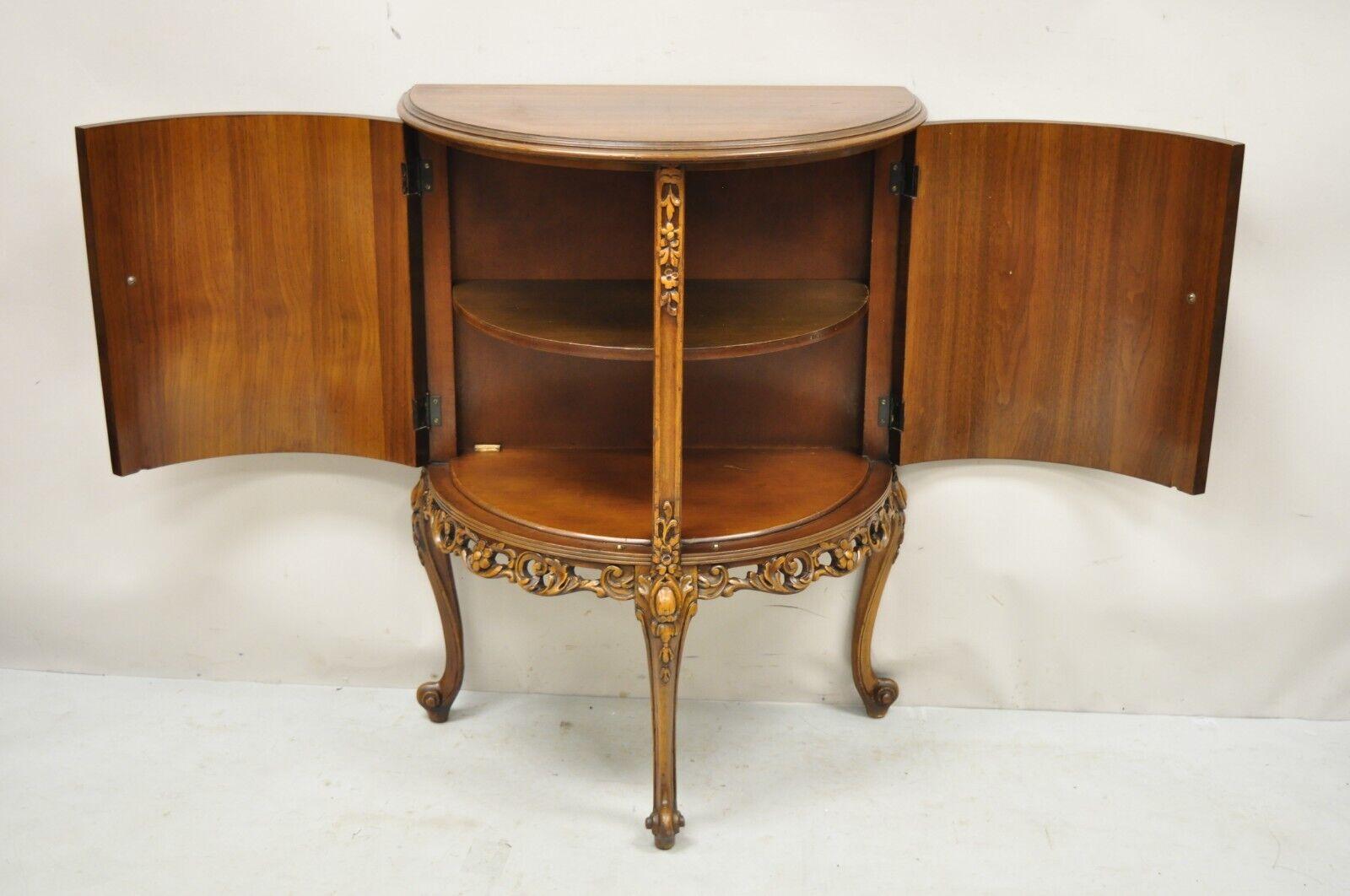 Vintage French Louis XV Style Half Round Demilune 2 Door Cabinet Side Table In Good Condition For Sale In Philadelphia, PA