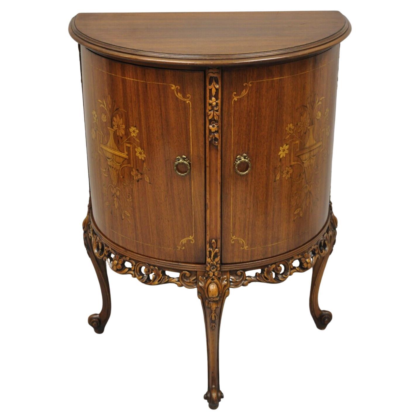 Vintage French Louis XV Style Half Round Demilune 2 Door Cabinet Side Table For Sale