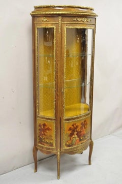 Vintage French Louis XV Style Half Round Demilune Lighted Curio Display Cabinet