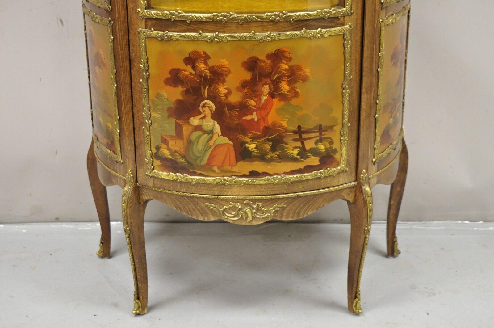 Vintage French Louis XV Style Half Round Demilune Lighted Curio Display Cabinet In Good Condition For Sale In Philadelphia, PA