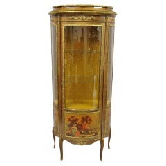 Used French Louis XV Style Half Round Demilune Lighted Curio Display Cabinet