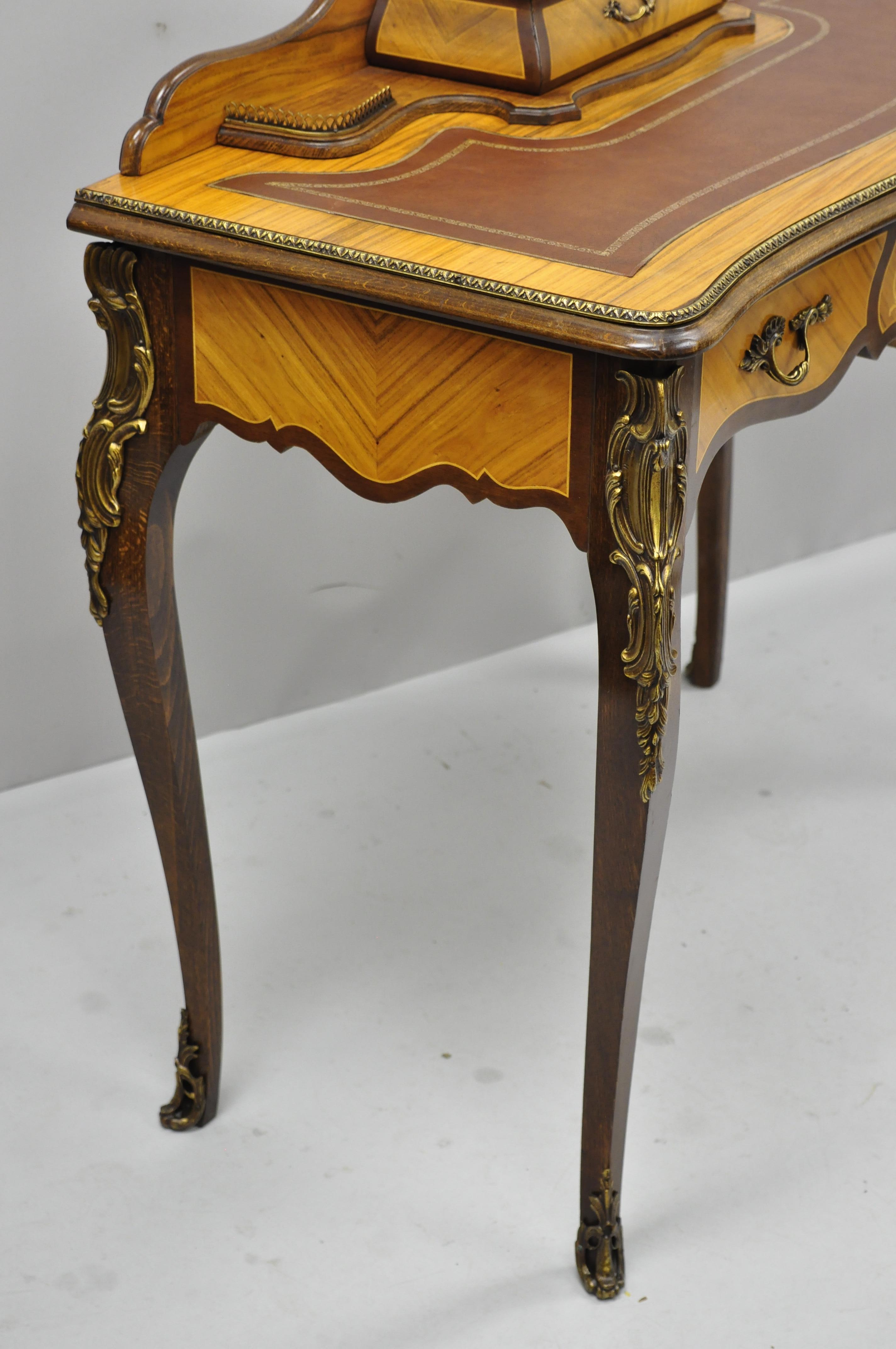 Vintage French Louis XV Style Inlaid Leather Top Petite Ladies Writing Desk 2