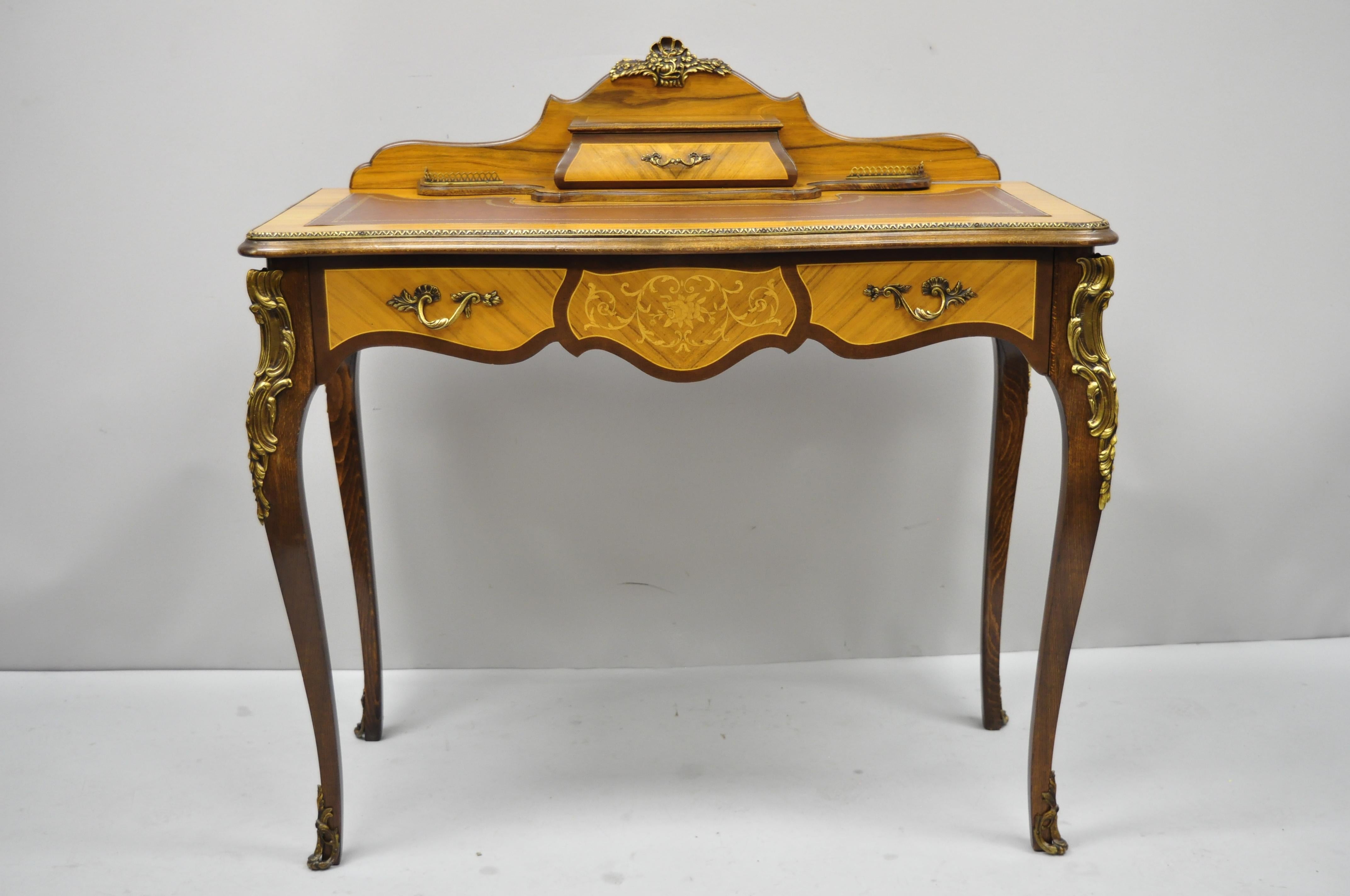 Vintage French Louis XV Style Inlaid Leather Top Petite Ladies Writing Desk 4