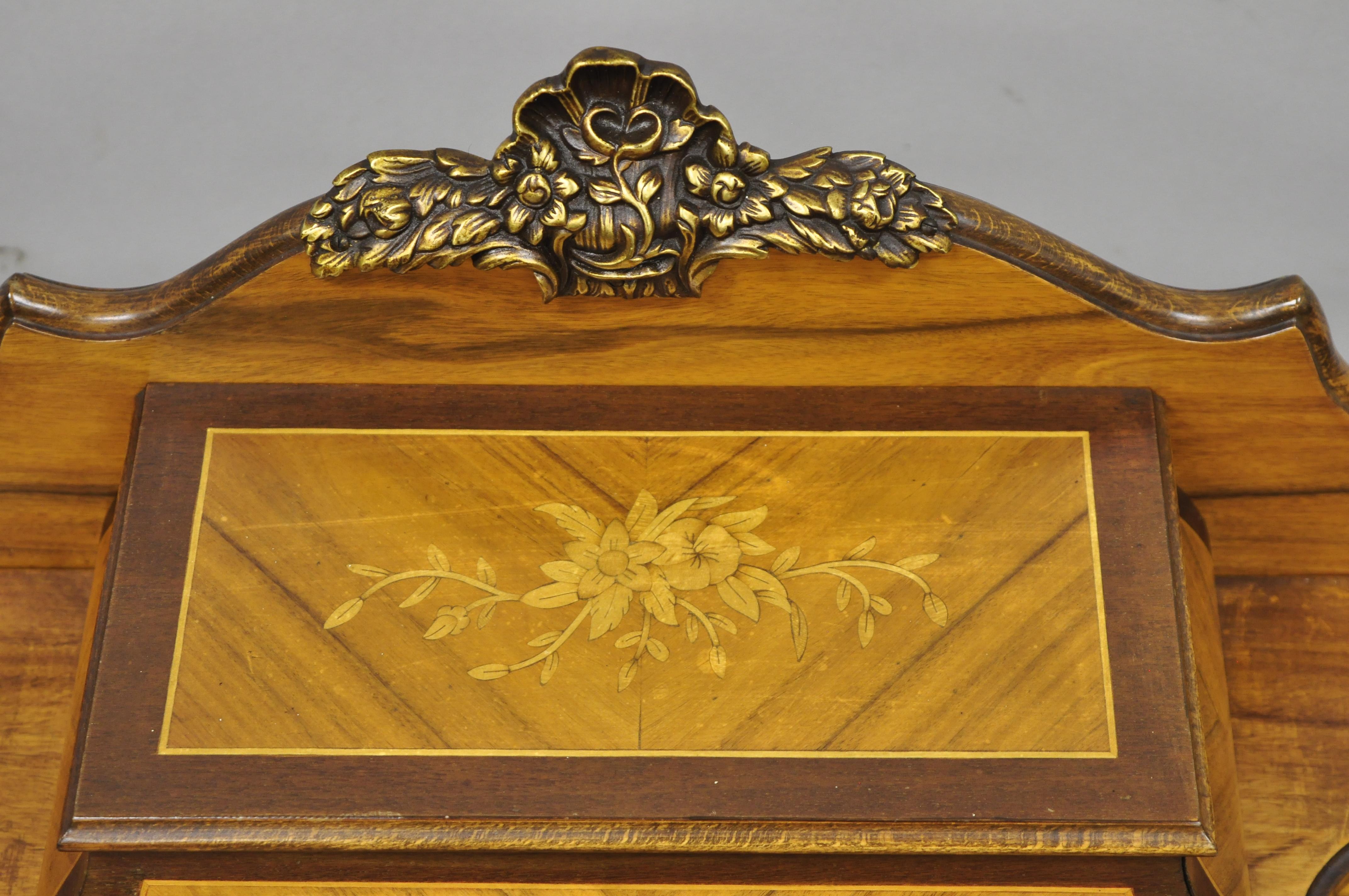 Vintage French Louis XV Style Inlaid Leather Top Petite Ladies Writing Desk In Good Condition In Philadelphia, PA