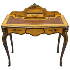 Vintage French Louis XV Style Inlaid Leather Top Petite Ladies Writing Desk
