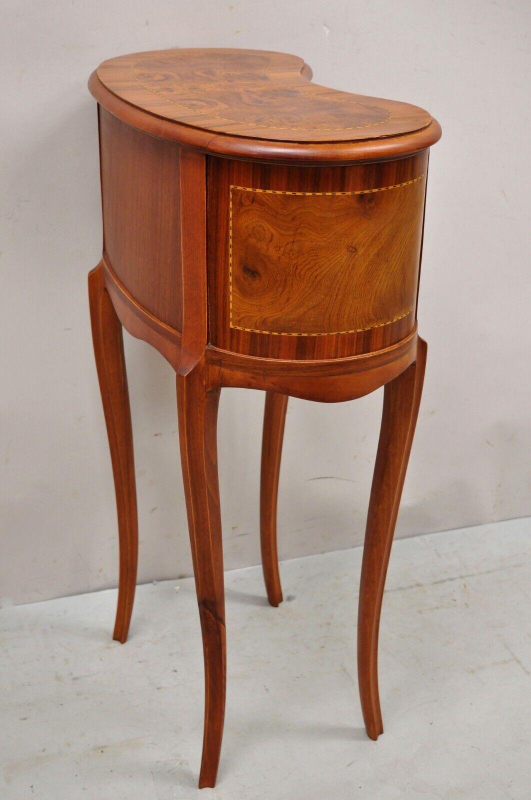 Vintage French Louis XV Style Kidney Shaped Burlwood Nightstand Side Table 4