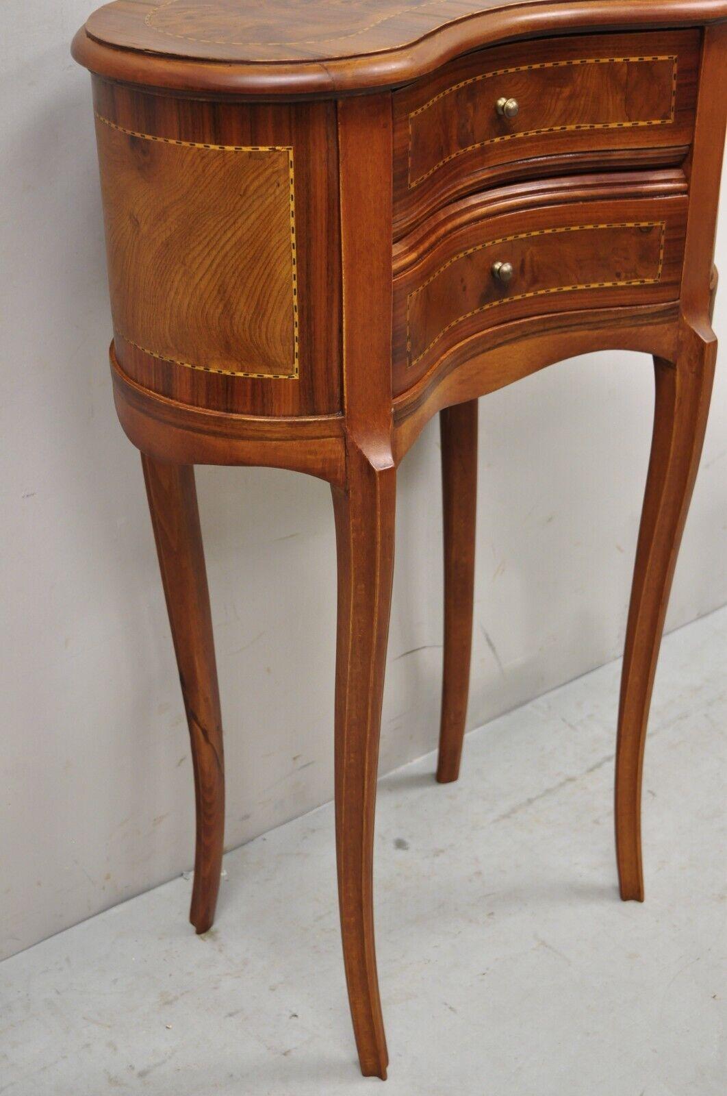 Vintage French Louis XV Style Kidney Shaped Burlwood Nightstand Side Table 5