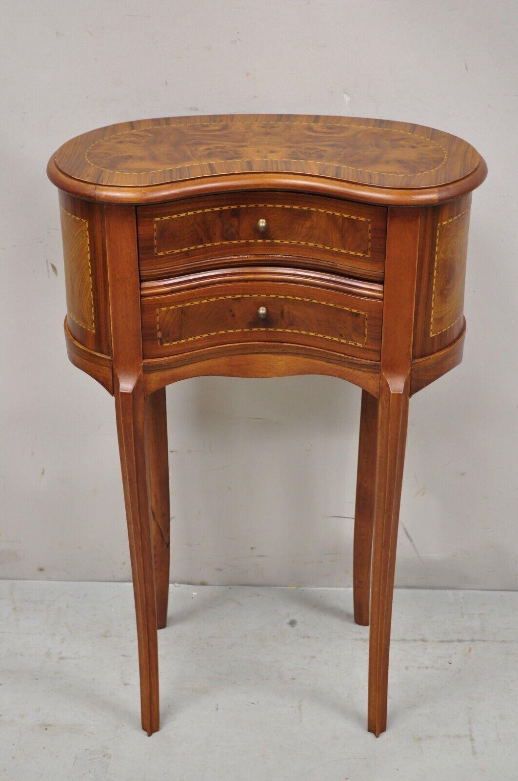 Vintage French Louis XV Style Kidney Shaped Burlwood Nightstand Side Table 6