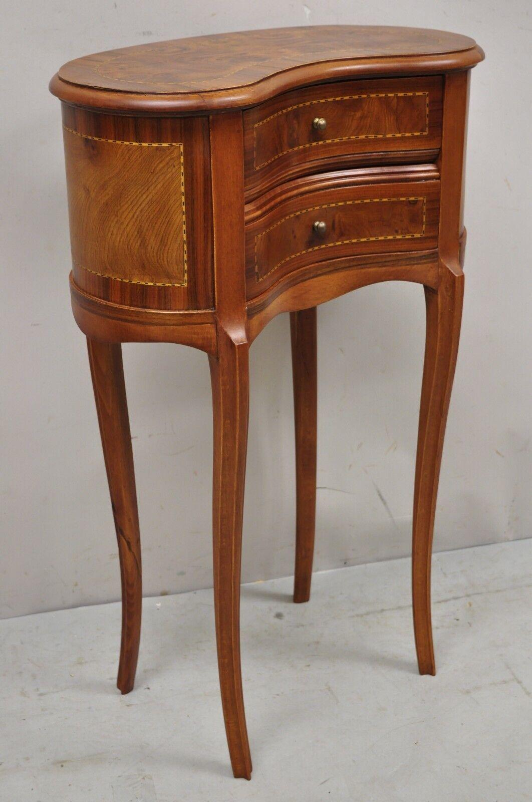 Vintage French Louis XV Style Kidney Shaped Burlwood Nightstand Side Table In Good Condition In Philadelphia, PA