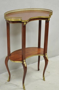Vintage French Louis XV Style Mahogany Kidney Bean Side Table w/ Bronze Ormolu