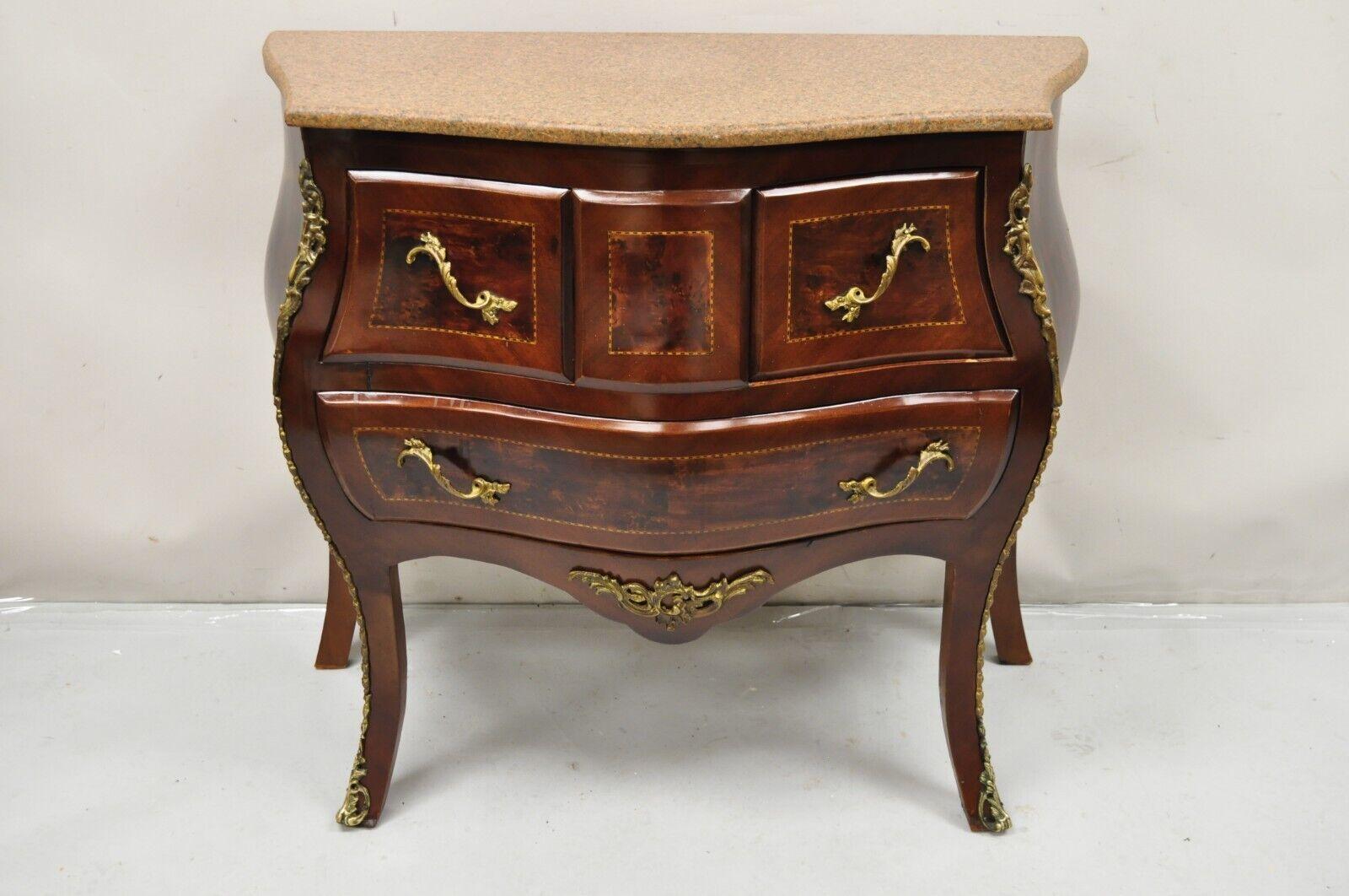 Vintage French Louis XV Style Marble Top Bombe Chest Dresser Commode For Sale 8