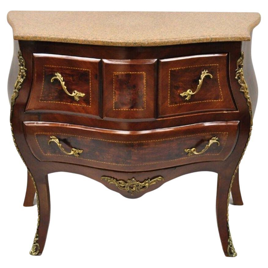 Vintage French Louis XV Style Marble Top Bombe Chest Dresser Commode For Sale